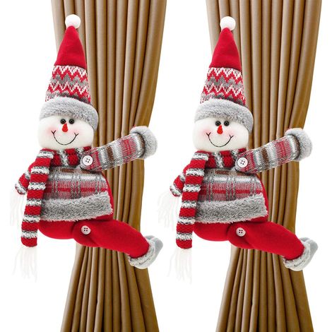 Attache De Rideau De Noël - En Tissu - Motif Bonhomme De Neige - 15 X 10 Pouces - Pour Séjour Chambre Décoration Festive - Lot De 2 (1/5)
