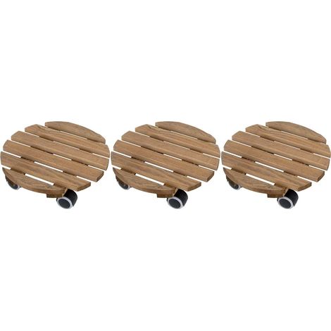 Sodise – Support à roulettes en bois de pin pour plantes d'intérieur – Lot de 3 – Diamètre 28,80 cm – Hauteur 8,30 cm – 4 roulettes pivotantes (1/4)