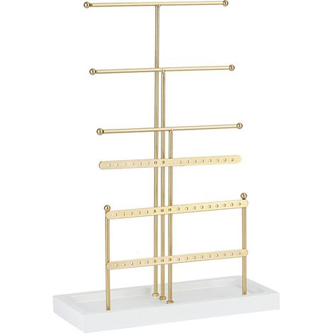 Porte Bijoux Métal Premium [Organisateur 6 niveaux] - Stand Bijoux Bois et Fer Doré/ Noir (39x26x12 cm) (1/5)