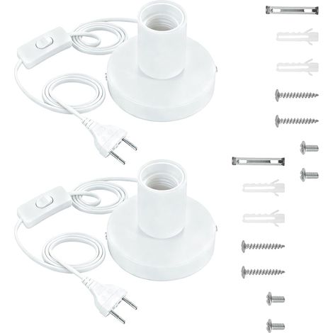 Lot de 2 douilles de lampe E27 avec interrupteur, blanc, câble d'alimentation de 1,8 m et interrupteur à câble pour suspension et lampe suspendue, lampe de table vintage (220 V, 3 A) (1/5)