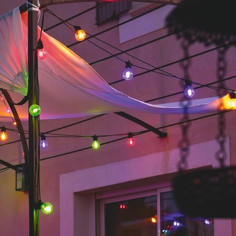 Guirlande guinguette solaire ou secteur LED filament multicolore 7,2m (1/4)