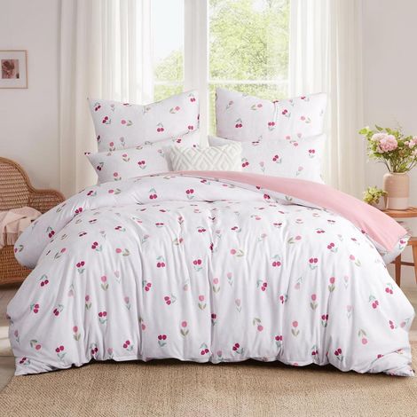 Bettwäsche-Set 220x240 cm 3-teilig mit Tulpenmuster Rosa, Mikrofaser, ÖKO-TEX