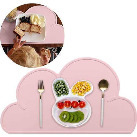 Placemat En Silicone - Forme Nuage - Bord Surélevé - Pour Chaise Haute - Lavable Au Lave-Vaisselle - Lot De 2 (1/5)