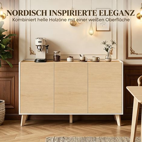 Buffet de cuisine scandinave, armoire de rangement à 3 portes et 6 casiers, meuble design en bois massif (1/5)