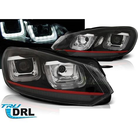 Paire de feux phares VW Golf 6 08-12 led U-type DRL noir liner rouge-27361963 (1/3)