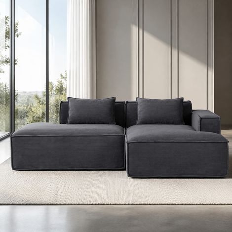 Divano angolare 233x129x70 cm grigio, due cuscini, tessuto in poliestere MEUBLIV (1/5)