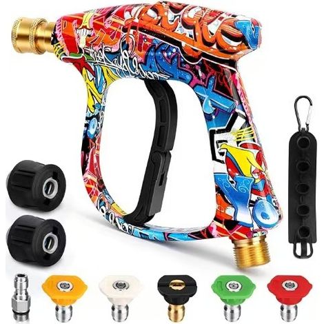 Pistolet de lavage haute pression court avec 5 buses, pour le lavage de voiture, raccord de tuyau M22-14 mm vers 1/4" (1/5)