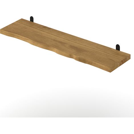 Chunky Live Edge Shelf with "L" Metal Bracket Kit - Pine - L20 x W90 x H2.5 cm - Antique Wax