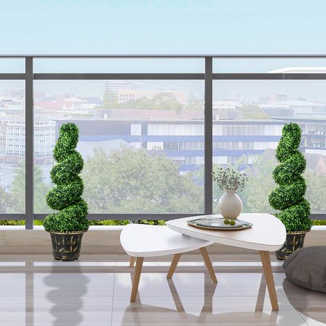 Planta artificial de boj, 2 piezas, 90 cm, en maceta, resistente a UV, interior y exterior HAVRYA (1/5)