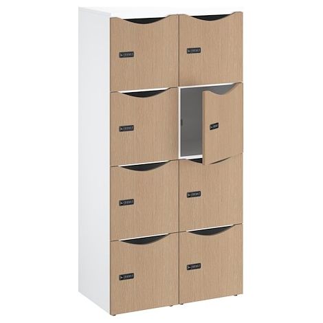 Casier de bureau Lockers 8 cases - Corps blanc, portes chêne clair - H 170,9 cm - Maxiburo