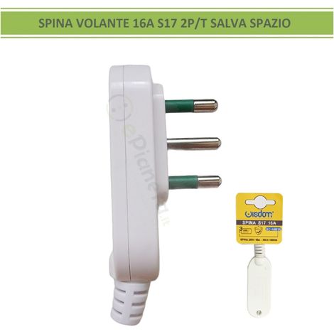 Spina elettrica volante 16A 2P/T S17 salva spazio presa attacco grande uscita cavo assiale bianco 250V per prolunga (1/4)