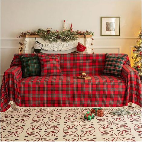 Bardusch-Jeté de Canapé Jeté de Lit Noël, Couverture de Jet en Chenille Glands Plaid Couverture de Canapé, Housse de Canapé Noël Jeté de Canapé Protector Décorations de Noël (Rouge,180x260cm) (1/4)