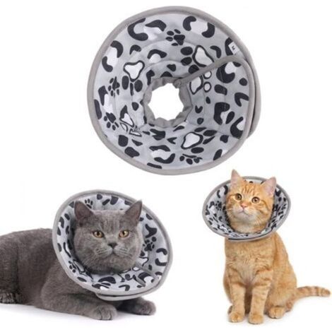 Collerette Chat Anti Léchage, Doux et Réglable avec Cordon Élastique, pour Cicatrisation, Après Chirurgie et Anti Grattage, Collier de Récupération pour Chats et Chiots, Ajustable par Velcro(Gris, M) (1/5)