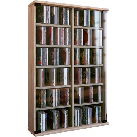 Bois CD DVD Support Étagère Roma Porte en verre 92x60x18 - VCM