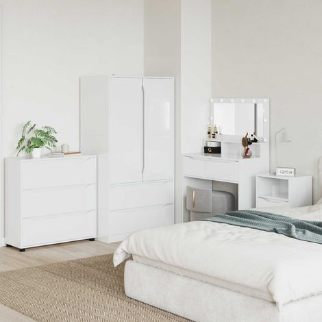 Armoire de rangement à 3 tiroirs blanc brillant 80 x 31 x 81 cm en bois d’ingénierie - PANGIVO (1/5)