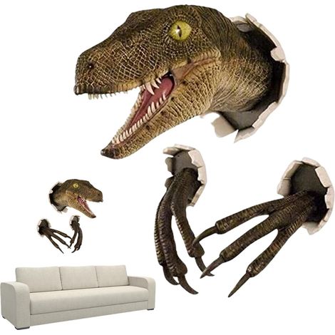 JSSEVN - Cabeza de dinosaurio para colgar en la pared, escultura de resina 3D de dinosaurio para pared Malon (1/5)
