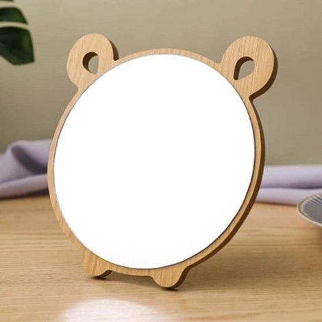royaluxe -Miroir de maquillage de bureau en bois pour femme, peut se tenir plié, miroir de vanité simple face, miroir de bureau de dortoir Portable pour étudiant, miroir petit ours
