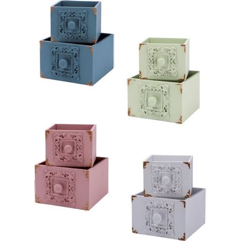Set 2 Pezzi Mensole Cassetti Decorativi in Legno Decorate 4 Colori (1/2)