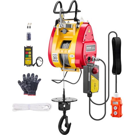 Palan Électrique 2 en 1, 500 kg, Treuil Électrique Portable de Levage 1500 W Hauteur de Levage 30 m Vitesse 11 m/min Télécommande Filaire et Sans Fil, pour Garage, Entrepôt, Usine, Remorquage (1/5)