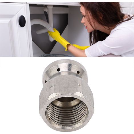 Buse de vidange pour nettoyeur haute pression 5000 PSI, mini buse de vidange compacte et durable, tuyau de vidange haute pression, petite tête ronde - 1 trou avant, 6 trous arrière (1/5)