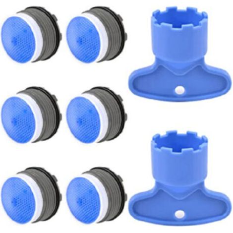 6pcs, Mousseur M18.5,Embout Cuisine Salle de Bain, Aerateur de Robinet d'evier Plastique pour Économiseur l'eau avec 2 Clé, Bleu