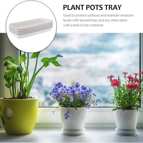 Bac de récupération rectangulaire en plastique (2 pièces) pour plantes d'intérieur et d'extérieur, idéal pour recueillir l'eau et la terre (beige, L) (1/3)