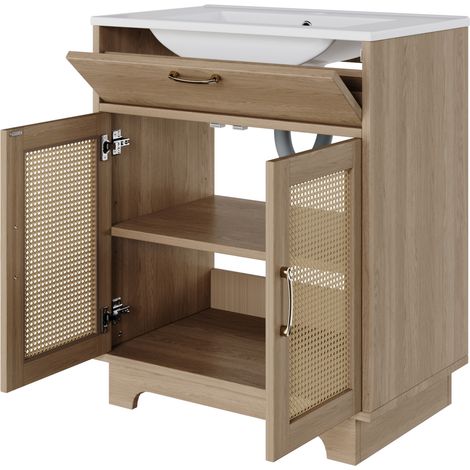 Mobile bagno con lavabo 76x46x88 cm in MDF e ceramica naturale su piedi alti - CHICFURN (1/5)