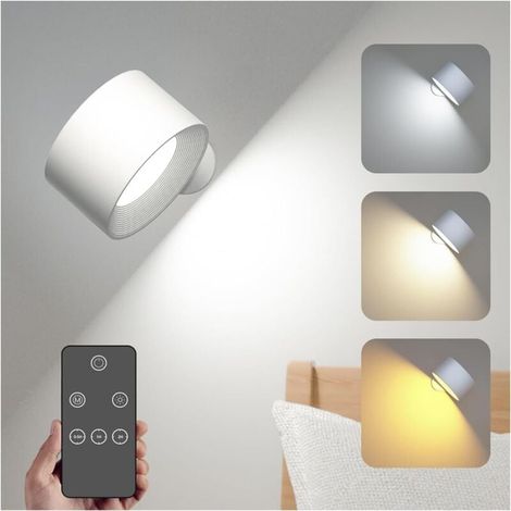 Applique Murale Interieur,Spots muraux,Télécommande et commande tactile,3 Niveaux de Luminosité,3 Modes de Couleur,Rendu des couleurs élevé Ra≥85,Sans fil,Batterie rechargeable haute capacité [Classe (1/4)