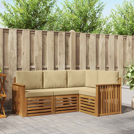 vidaXL Set divani 4 pcs Naturale e Beige Legno di Acacia Massello