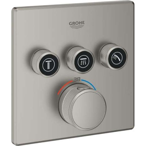 GROHE Thermostat Grohtherm SmartControl 29126, mit 3 Absperrventilen und integriertem Brausehalter, Fertigmontageset für Rapido SmartBox, Wandrosette eckig, satin steel, 29126MS0 (1/5)
