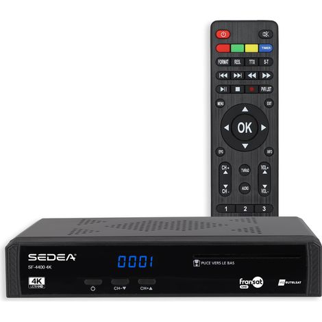 Récepteur satellite 4K FRANSAT SF-4400 UHD – TNT gratuite en HD et 4K – Enregistrement numérique et contrôle du direct – Compatible camping-car 12V – Sedea