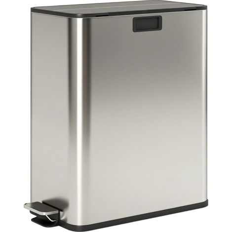Soft-Close Dual Kitchen Bin 2x28L Stainless Steel Pedal Trash Can with Removable Buckets, Fingerprint-Proof Recycling Solution