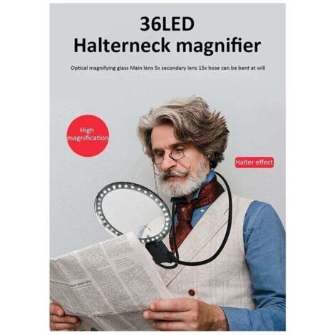 NALOOKAMIC Loupe mains libres 36 LED, rechargeable 5X/15X, idéale pour le cou, la lecture, la couture et la bijouterie. (1/3)