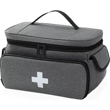Trousse de pharmacie de voyage, trousse de premiers secours, vide avec compartiments, grande capacité, rangement de médicaments, sac d'urgence, sac médical pour voyage, voiture, randonnée (gris) (1/5)