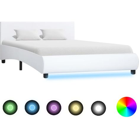 Estructura de cama con LED cuero sintético blanco 140x200 cm vidaXL (1/5)