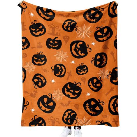 Couverture d'Halloween - Couverture d'Halloween en peluche - Décoration d'Halloween confortable en flanelle grise pour canapé, lit ou salon - 127 x 152 cm - Style 62