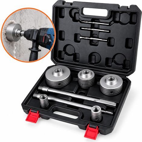Set Seghe a Tazza TCT 10 Pezzi kit carotatrici 30 40 65 80 100 mm con Aste SDS Plus SDS Max 300 mm Punte e Valigetta (1/5)