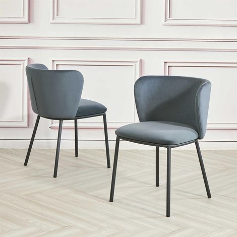 2x Mandy Navy Grey Velvet Chairs (Crib5 Standard) (1/5)