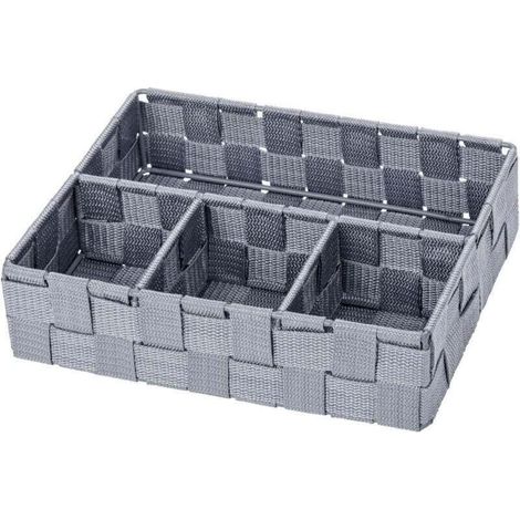 Organiseur Salle de bain Adria petit, Rangement salle de bain 4 compartiments, Polypropylène, 26x17x6.5 cm, gris