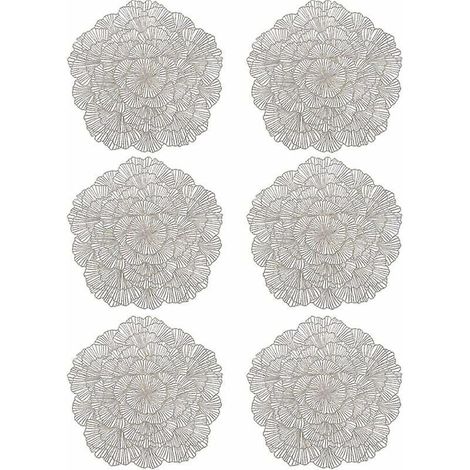 6pcs Sets De Table En Forme De Feuille 38cm,argent Sets Tables Lavable Tapis Rsistants  La Chaleur Et Aux Salissures Respectueux L'environnement