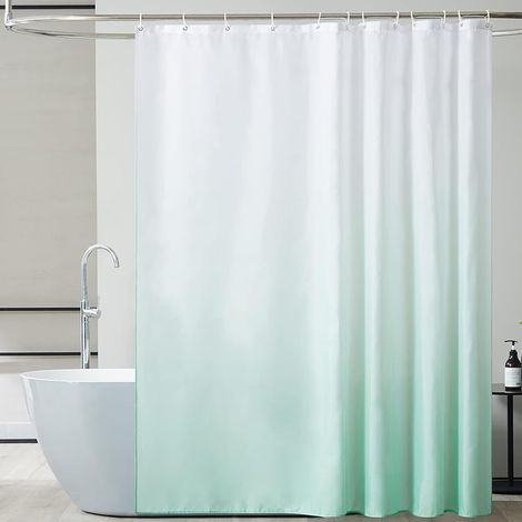 Rideau de douche textile, imperméable, lavable, 120 x 200 cm, avec 12 anneaux de rideau de douche, pour baignoire, salle de bain (vert) (1/5)