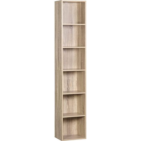 WOLTU Bücherregal mit 6 Fächern, Würfelregal freistehend, Standregal, Büroregal Aufbewahrungsregal Aktenregal, aus Holzwerkstoff, 30x158,5x24 cm(BxHxT), hell Eiche