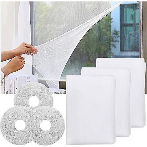 moustiquaire Adapte Aux Fentres, 3 Paquets De Treillis De Fentre Auto-adhsif Bricolage (1,3 1,5 Mtres), Avec 3 Rouleaux De Ruban Adhsif Blanc, L (1/5)