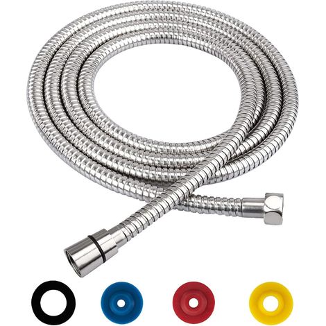 Flexible de Douche Universel 2M Flexible de Douche Argent Tuyau de Douche en Acier Inoxydable G1/2" Raccord Fileté Universel Flexible Douchette avec 4 Limiteur De Débit d'Eau (1/5)
