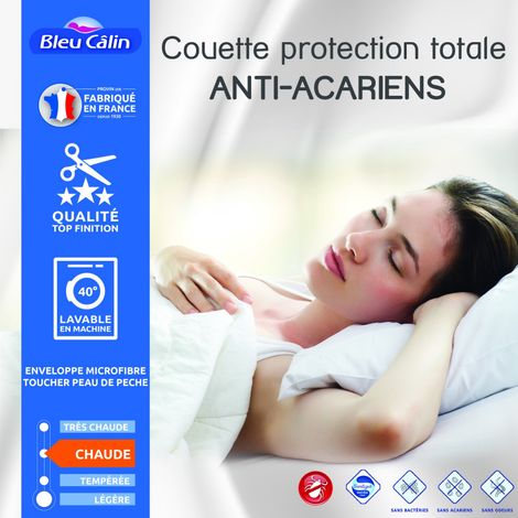 Couette anti-acariens 400 g/m² 140 x 200 cm – Garnissage polyester – Enveloppe microfibre – Lavable en machine à 40° – Univers Decor