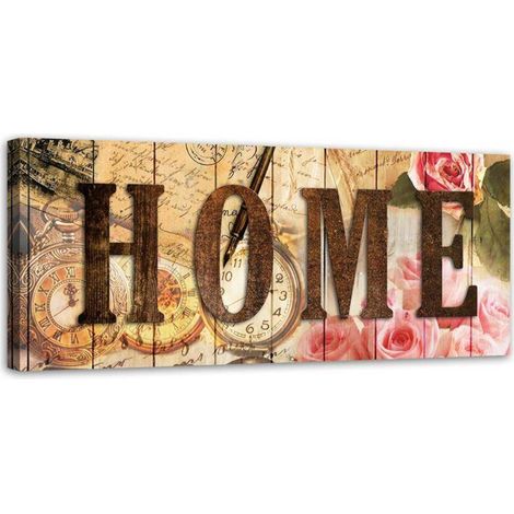 Tableau sur toile Home Rétro Inscription Fleurs 90x30 (1/5)