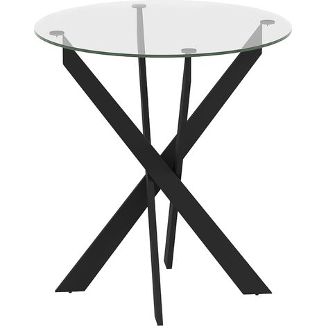 Table de salle à manger ronde en verre trempé Ø70 cm avec pieds en acier noir (1/5)