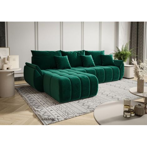 Ecksofa Schlafsofa LOUISE Stoff Monolith Grün Ottomane Links