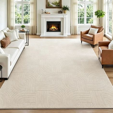 Tapis de Salon Chambre 120x160cm Crème Effet 3D Tapis de Salon Antidérapant Lavable Tapis Idéal pour Salon et Chambre Bureau (1/5)