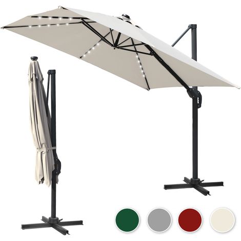 Wolketon Ombrellone ecru con illuminazione LED – Modello grande per terrazza elegante